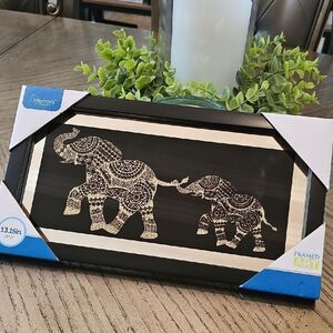 Black and Gold Elephant Framed Art NWT